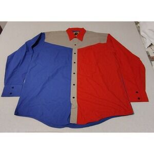 Vintage 90s Western Cowboy Shirt Mens XL Red Blue Tan Colorblock Button Up UU